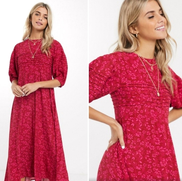 Free People Dresses & Skirts - Free People Jessie Red Floral Midi Dress Size 0